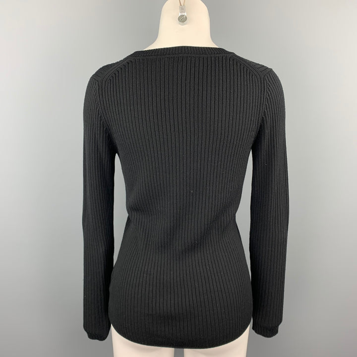 ST. JOHN Size S Black Ribbed Wool Round Neck Pullover