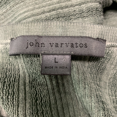 JOHN VARVATOS Size L Green Ribbed Cotton Henley Pullover