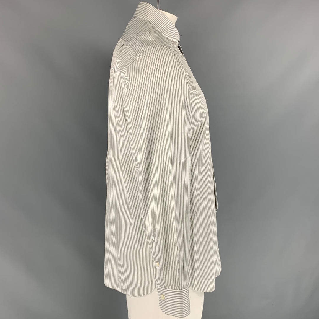 ERMENEGILDO ZEGNA Size L White Stripe Cotton Button Down Long Sleeve Shirt