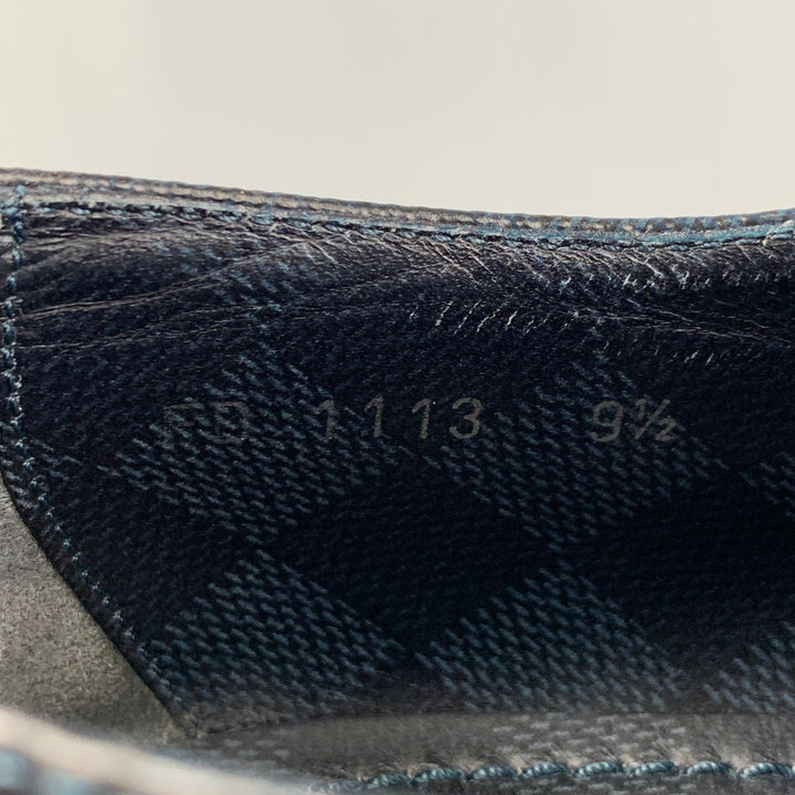 LOUIS VUITTON Size 10.5 Navy Blue Damier Leather Lace Up Shoes