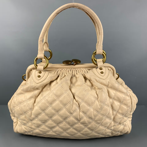 MARC JACOBS Beige Leather Satchel Quilted Stam Handbag