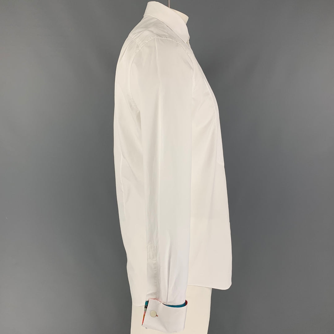 PAUL SMITH Size L White Pleated Cotton Tuxedo French Cuffs Shirt