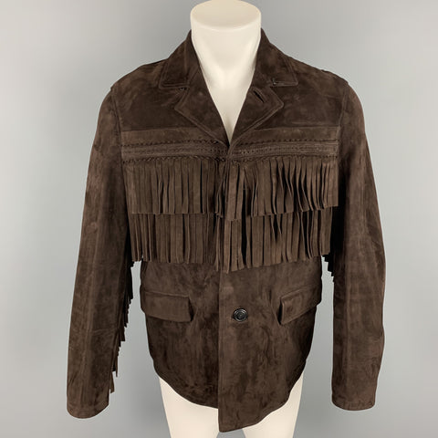 BURBERRY PRORSUM Fall 2014 Size 36 Brown Suede  Fringe Buttoned Jacket