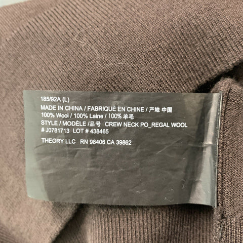 THEORY Size L Brown Solid Wool Long Sleeve Pullover