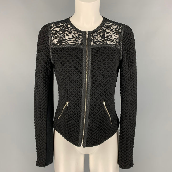 REBECCA TAYLOR Size 6 Black Acrylic Blend Mixed Fabrics Jacket