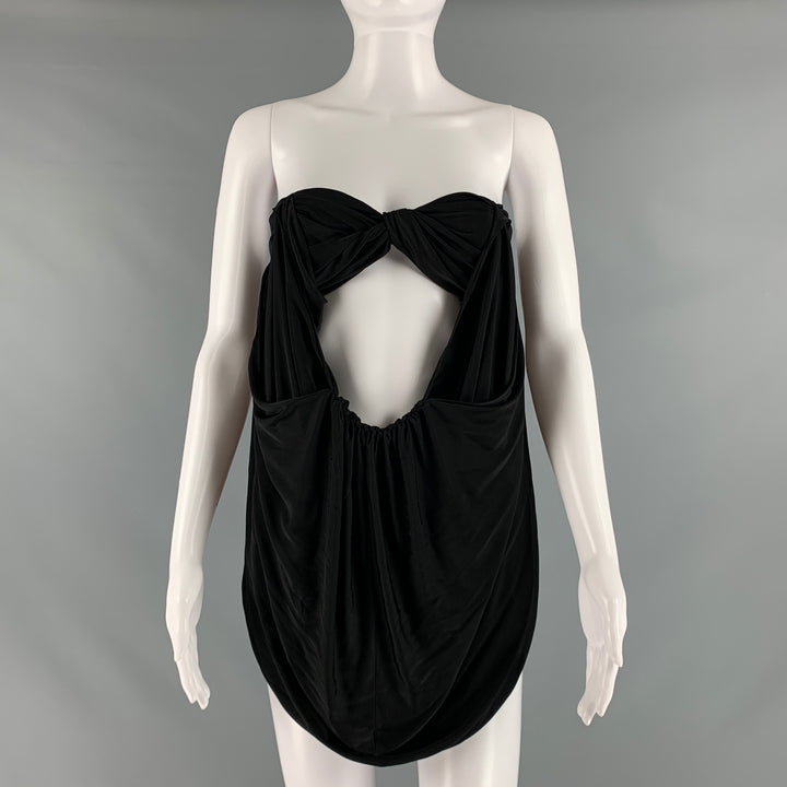 SAINT LAURENT Size 2 Black Jersey Ruched Bralette Dress Top