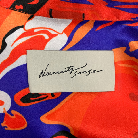 NECESSITY SENSE Size XL Orange Multi-Color Print Silk Long Sleeve Shirt