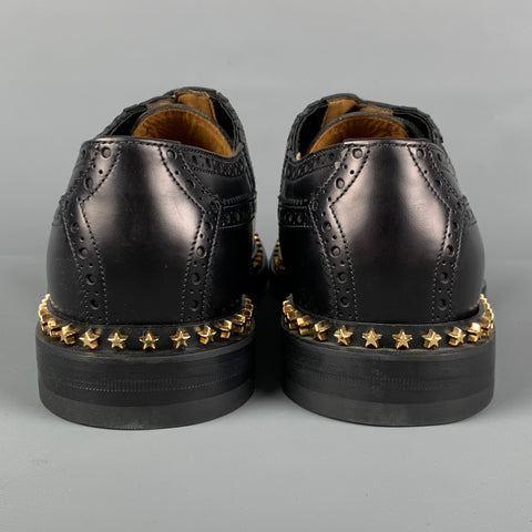 GUCCI Size 8 Black Perforated Leather Studded Lace Up Shoes