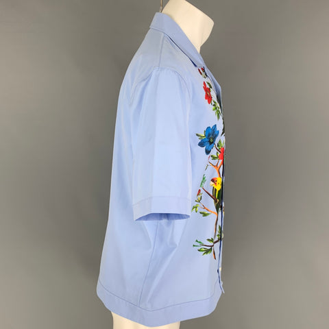 DSQUARED2 Size L Blue Multi-Color Print Cotton Camp Short Sleeve Shirt