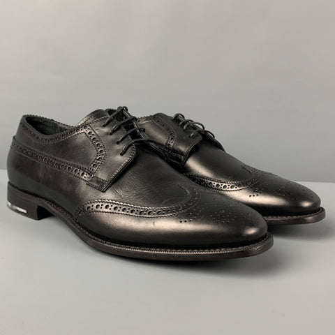 GIORGIO ARMANI Size 10 Black Perforated Leather Wingtip Lace Up Shoes