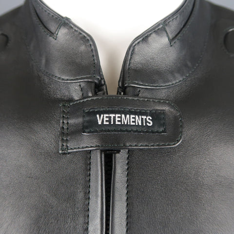 VETEMENTS XS Black Leather POLIZEI Cropped Moto Jacket