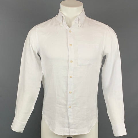 ALEX CRANE Size XS White Satin Linen Button Down Long Sleeve Shirt