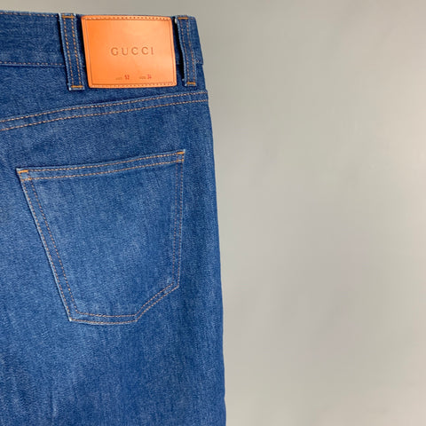 GUCCI Taille 34 Jean droit en denim brodé multicolore bleu