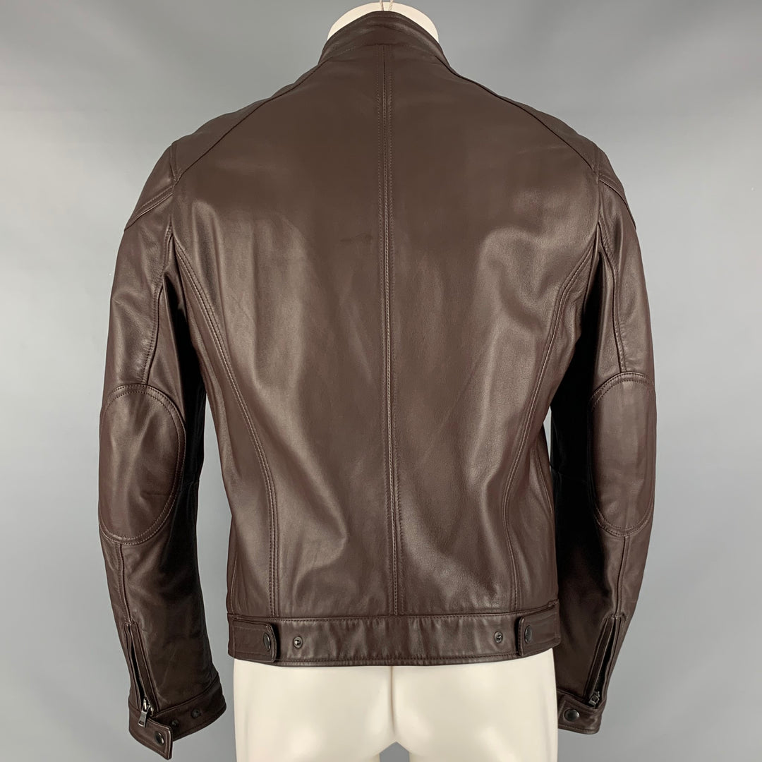 KENT &amp; CURWEN Taille M Veste zippée en cuir massif marron
