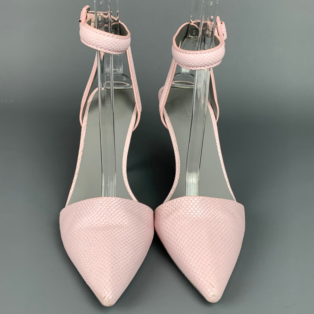 ALEXANDER WANG Size 8 Lilac Embossed Leather Ankle Strap Pumps