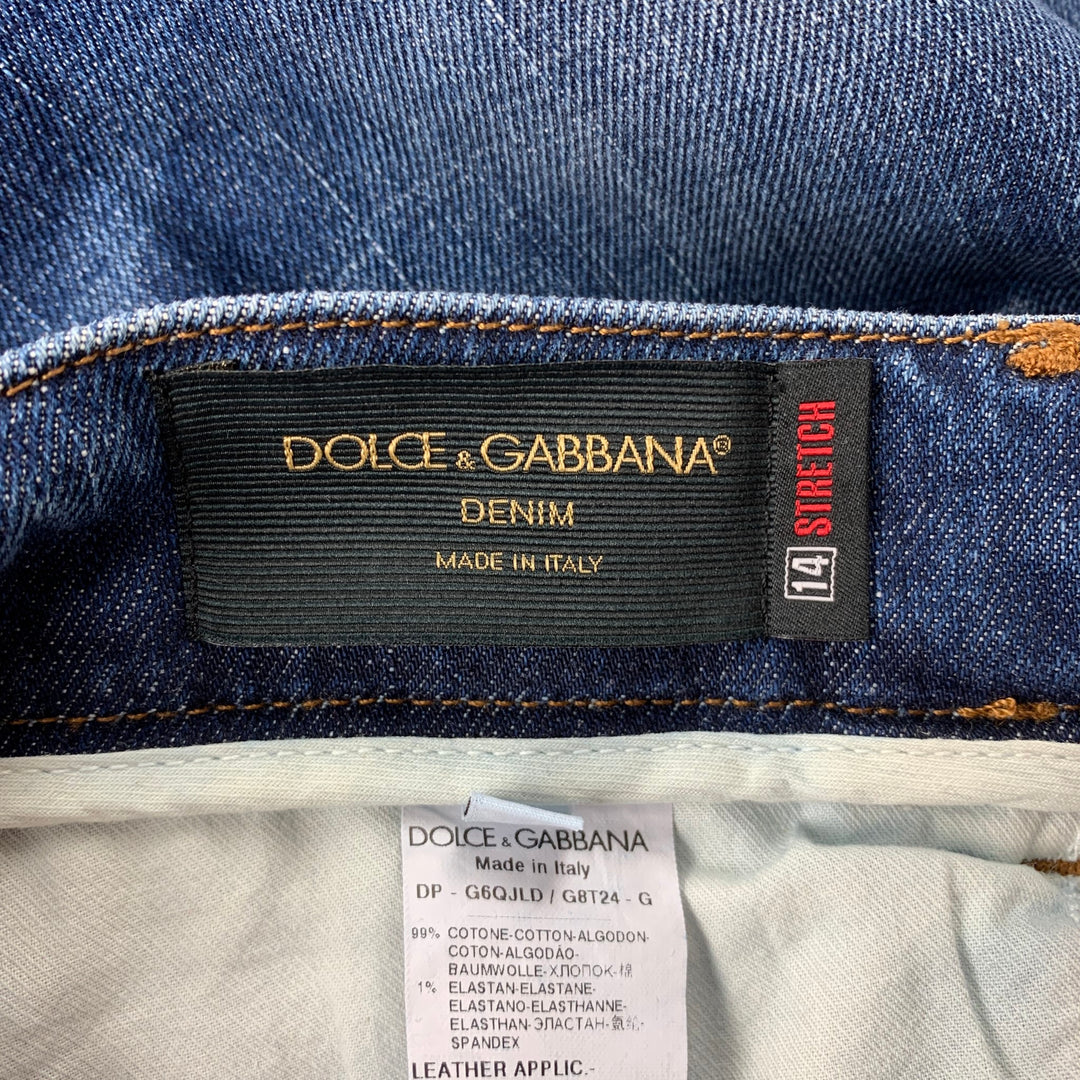 DOLCE & GABBANA Size 32 Indigo Distressed Denim Button Fly Jeans