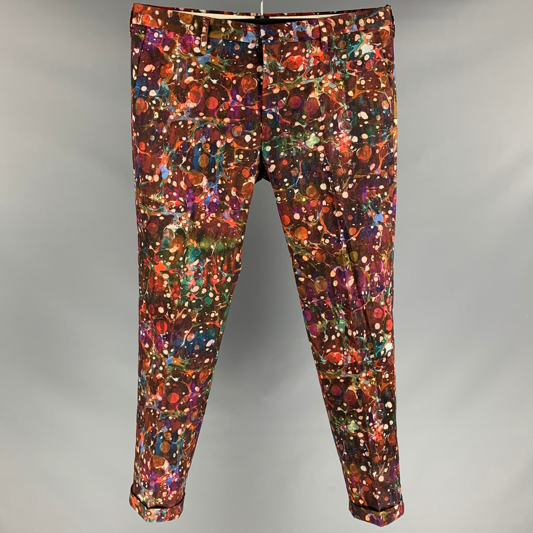 PAUL SMITH Size 34 Multi-Color Print Cotton Zip Fly Dress Pants