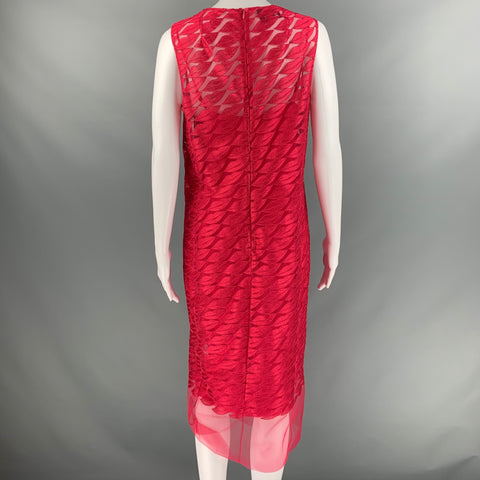 AKRIS Size 10 Red See Through Polyester Lace Sleeveless Dress