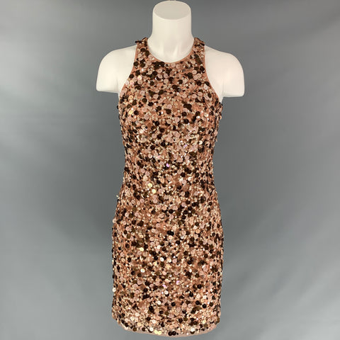 AIDAN MATTOX Size 0 Nude Copper Polyester Sequined Sleeveless Dress