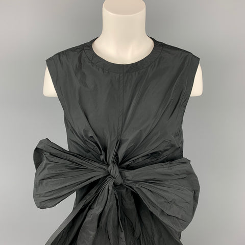 DRIES VAN NOTEN Size 10 Black Tafeta Polyester Sleeveless Bow Dress Top