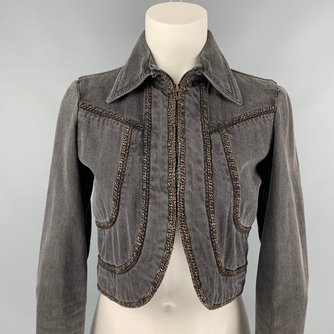 CHANEL 2008 Talla 6 Chaqueta corta con cadena de mezclilla de algodón color carbón