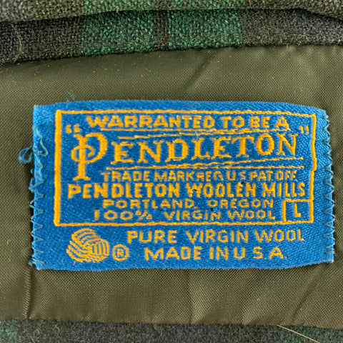 PENDLETON Size L Black Green Plaid Virgin Wool Long Sleeve Shirt