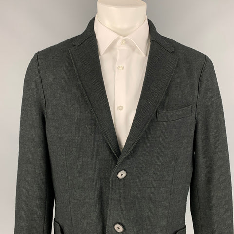 HARRIS WHARF LONDON Size 44 Green & Black Plaid Wool / Cotton Sport Coat