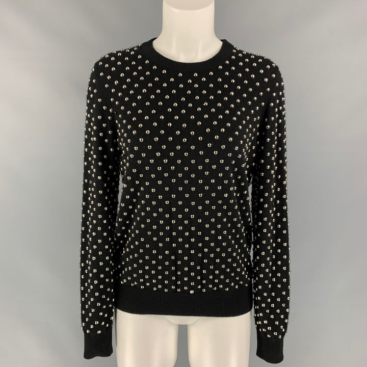 MICHAEL KORS COLLECTION Size M Black & Silver Studded Cashmere Pullover