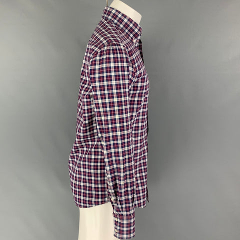 BRUNELLO CUCINELLI Size S Navy Burgundy Plaid Button Down Long Sleeve Shirt