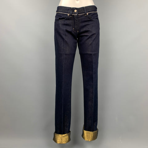 YVES SAINT LAURENT Size 4 Navy Sparkle Denim Zipper Detail Dress Pants