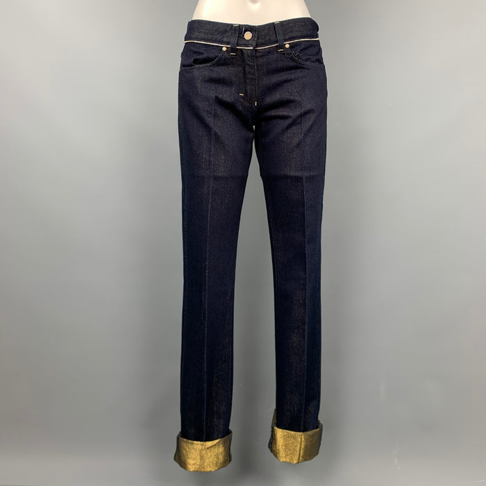 YVES SAINT LAURENT Size 4 Navy Sparkle Denim Zipper Detail Dress Pants
