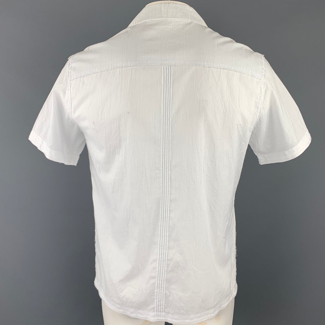 ELIE TAHARI Size M White & Blue Pinstripe Cotton Short Sleeve Shirt