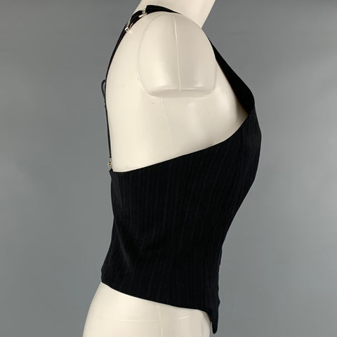 BCBG MAX AZRIA Taille 8 Gilet à fines rayures en laine et polyester noir gris