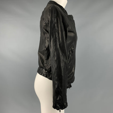 GIORGIO BRATO Chaqueta con cremallera de cuero negro talla 6 (exterior)