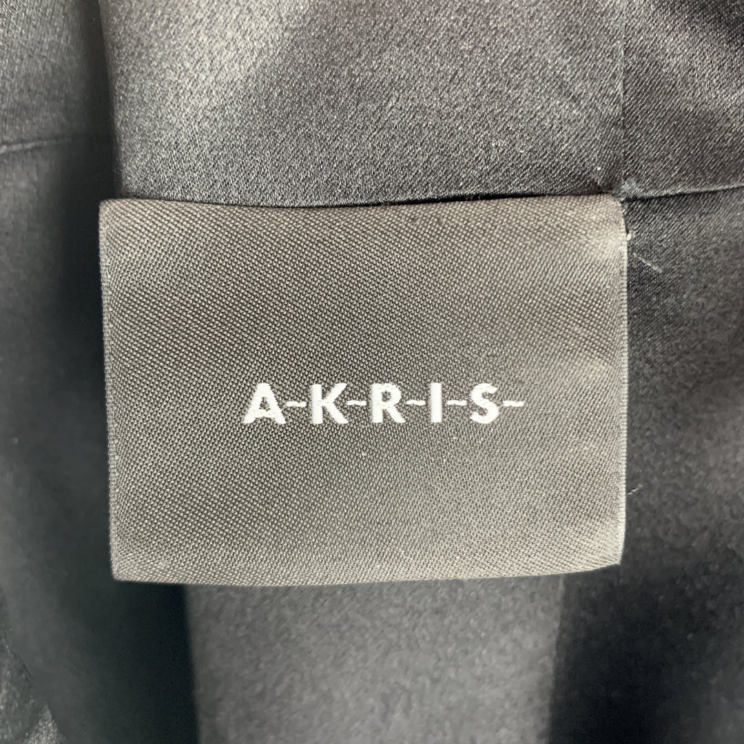 AKRIS 6 Vestido de cóctel con cuello alto y espalda plisada, de cuero, con pelo de potro, color negro