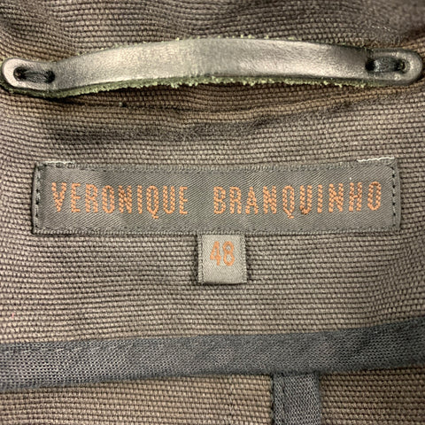 VERONIQUE BRANQUINHO Size 12 Charcoal Cotton Double Breasted Belted Trench Coat