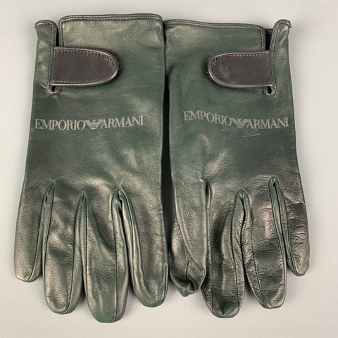EMPORIO ARMANI Size M Dark Green Black Color Block Leather Suede Gloves