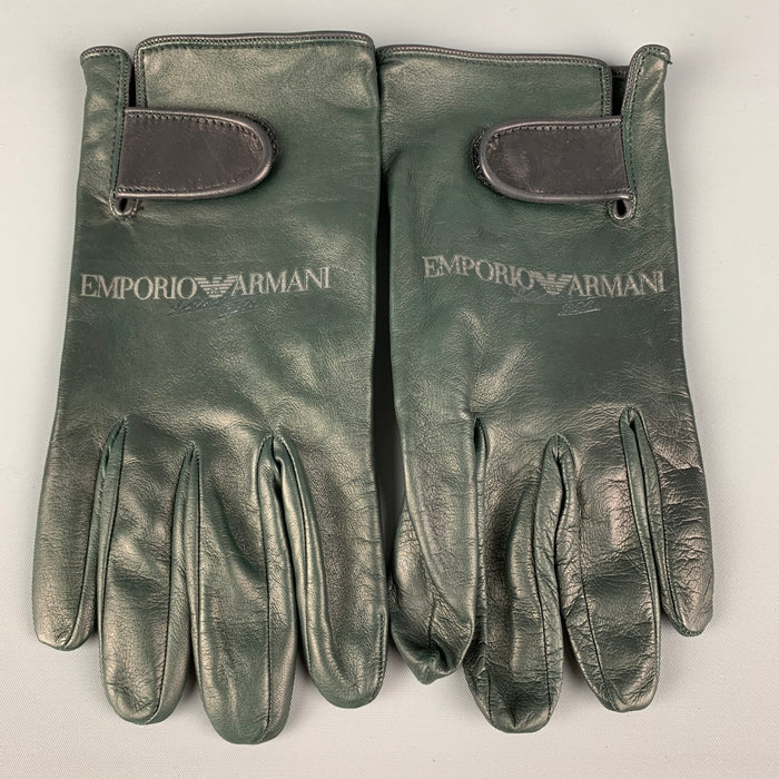 EMPORIO ARMANI Size M Dark Green Black Color Block Leather Suede Gloves