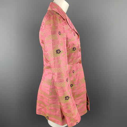 CHRISTIAN LACROIX Size 6 Pink & Green Floral Jacquard Coat