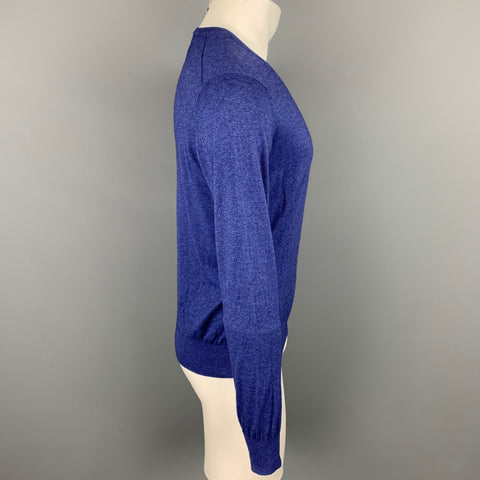 COLTORTI Size M Blue Silk / Cashmere V-Neck Pullover