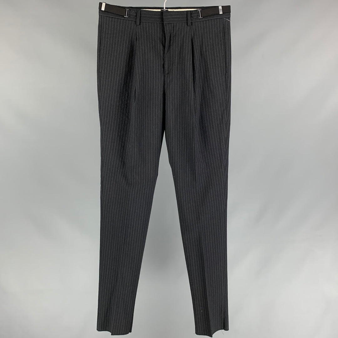 Vintage BURBERRY PRORSUM Size 32 Charcoal & Grey Chalkstripe Wool Zip Dress Pants