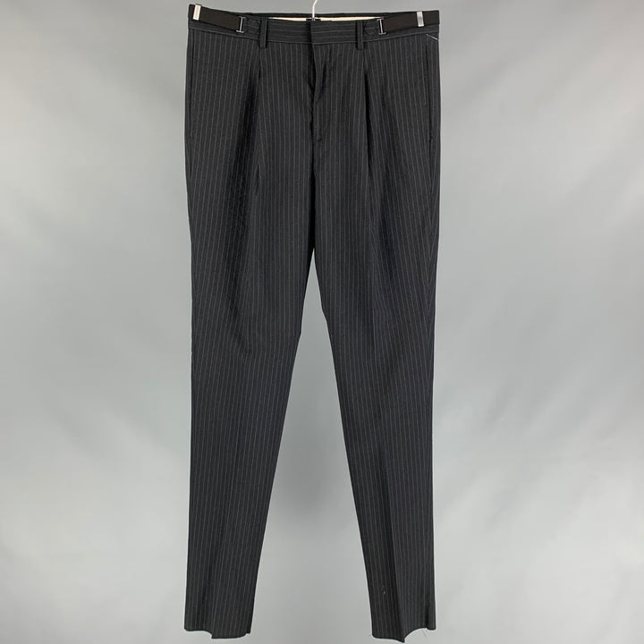 Vintage BURBERRY PRORSUM Size 32 Charcoal & Grey Chalkstripe Wool Zip Dress Pants
