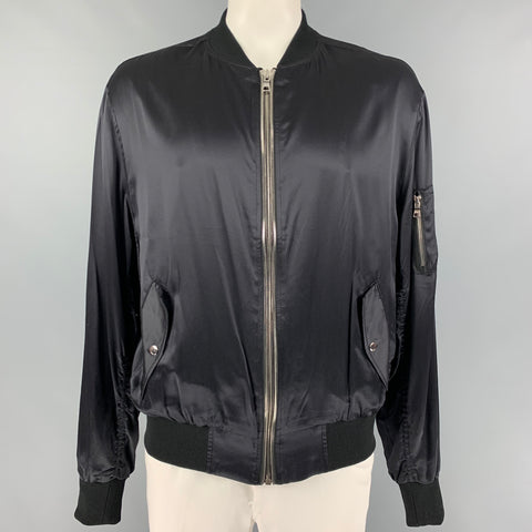 RtA Size XL Black Silk Bomber Jacket