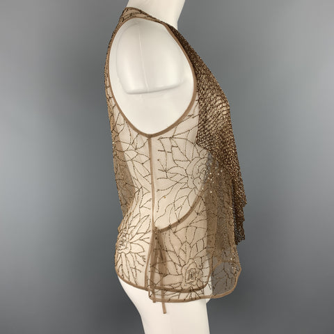 RALPH LAUREN Size 8 Beige Beaded Tulle Wrapped Top