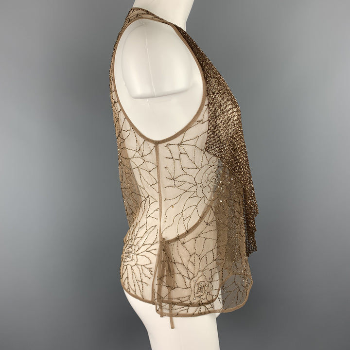 RALPH LAUREN Size 8 Beige Beaded Tulle Wrapped Top