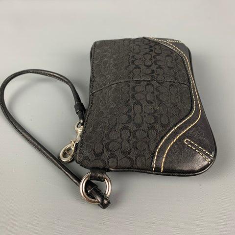 COACH Black Contrast Stitch Nylon Leather Wristlet