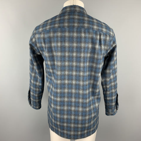 PENDLETON Size S Navy & Gray Plaid Virgin Wool Button Up Long Sleeve Shirt
