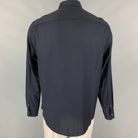 EMPORIO Size XL Navy Dots Cotton Button Up Long Sleeve Shirt