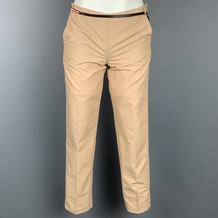 PRADA Size 2 Beige Cotton / Nylon Belted Dress Pants