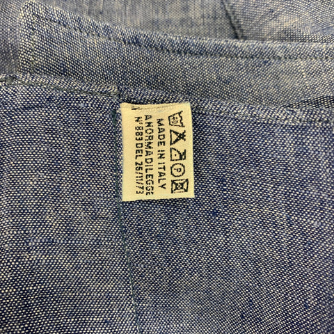 FINAMORE Size L Blue Linen Button Up Long Sleeve Shirt